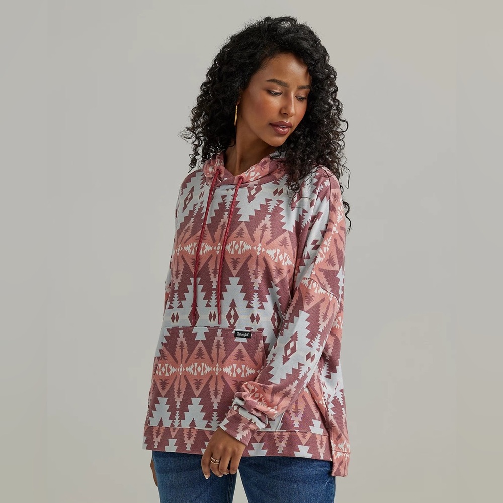 Wrangler Retro Geometric Relaxed Pullover Hoodie in Red Geo Sz S
